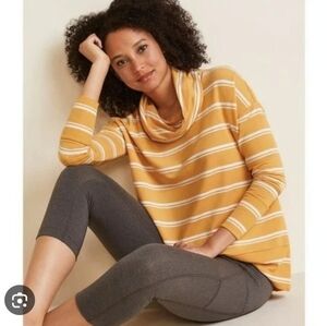 Garnet Hill Mustard Stripe Cowlneck Top L